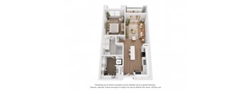 a stylized floor plan with a bedroom and a living room