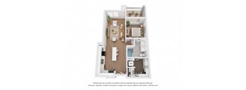 a stylized floor plan of a 1 bedroom with a bathroom and a living room