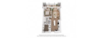 a stylized floor plan of a 1 bedroom apartment