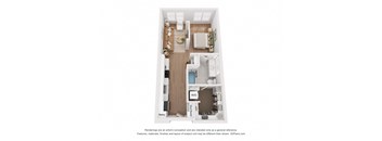 a stylized floor plan with a bedroom and a living room