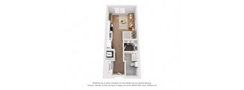 a stylized floor plan with a bedroom and a bathroom