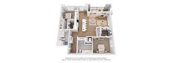a view of the 1 bedroom floorplan of a 2103 sq ft apartment