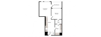 a floor plan of a unit with a bedroom and a living room