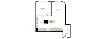a floor plan of a unit with a bedroom and a living room