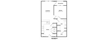 a floor plan of a living room with a kitchen and a bedroom