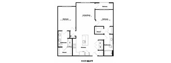 a floor plan of a room with a bathroom and a bedroom