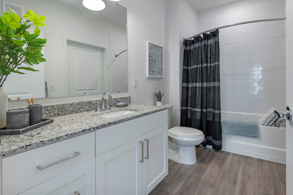 a bathroom with a shower and a toilet and a sink