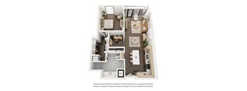 a 2 bedroom floor plan with a bathroom and a bedroom