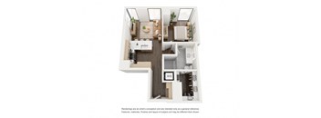 a renovated apartment with a bedroom and a living room