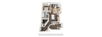 simulated floor plan for a 1 bedroom apartment
