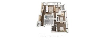 3d floor plan for a bathroom with a bedroom