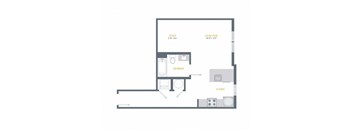 a floor plan of a living room with a bedroom and a bathroom