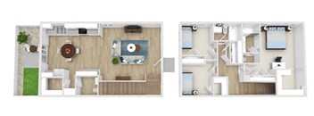 a floor plan of a house with a bedroom and a living room