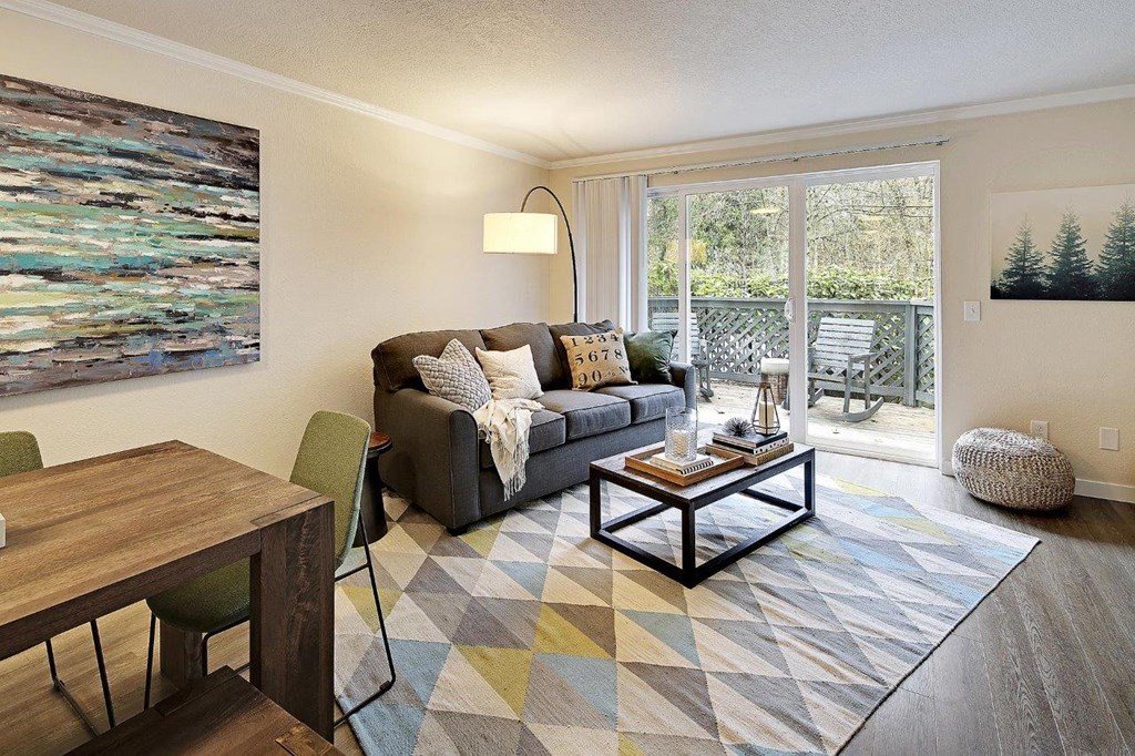 Spacious Living Room at Hidden River Townhomes, Kirkland