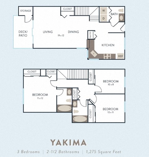 Yakima Floor Plan at Hidden River Townhomes, Kirkland, Washington