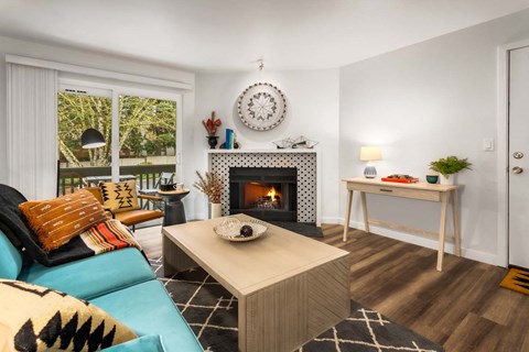 Living Area With Fireplace at Scout, Kirkland, 98034