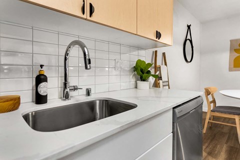 a kitchen with a sink and a dishwasher at Scout, Kirkland, 98034