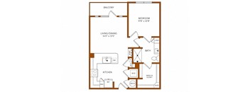 a floor plan of a studio apartment with a bedroom and a living room
