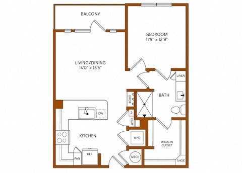 a floor plan of a studio apartment with a bedroom and a living room