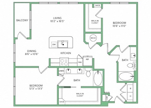 a diagram of a floor plan of a house with bedrooms and baths