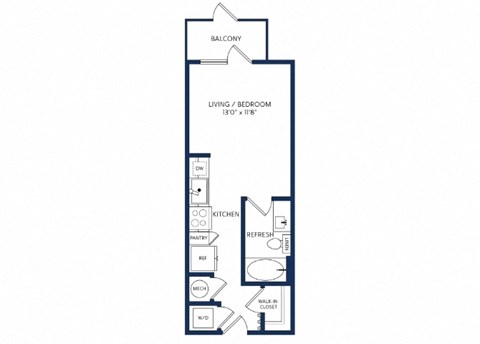 a floor plan of a studio apartment with a bedroom