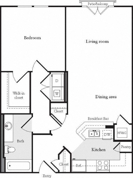 a floor plan of a studio apartment with a bedroom and a living room