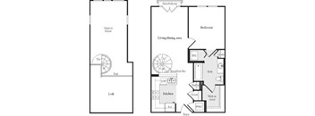 A floor plan of a house with a loft and a living area.