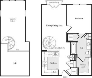 A floor plan of a house with a loft and a living area.