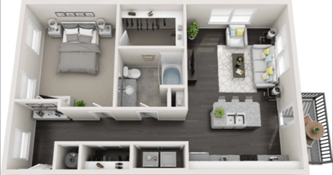 a 1 bedroom floor plan with a bathroom and a living room