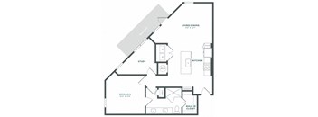 a floor plan of a house with an asymmetrical shape with a bedroom and bathroom