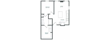 an illustration of a 1 bedroom floor plan with a closet