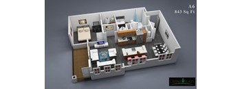 a 3d floor plan of a house with a bedroom and a living room