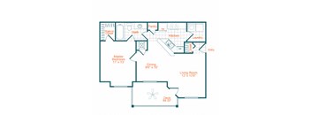 a floor plan of a bedroom floor plan with a bathroom and a living room
