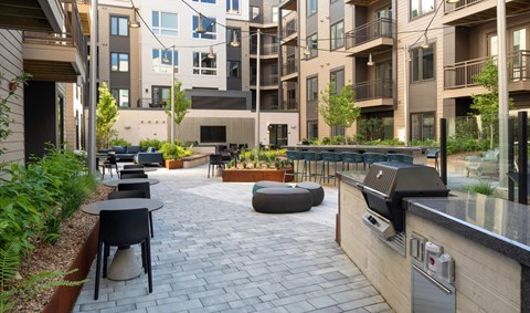 a rendering of a courtyard in a large building