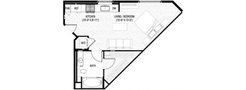 the floor plan of a small apartment with a bedroom and a bathroom