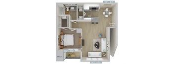 a 1 bedroom floor plan with a bathroom and a living room