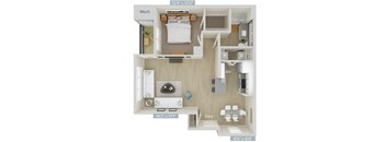 a 1 bedroom floor plan with a bathroom and a living room