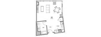 a floor plan of a small room with a bed and a tv