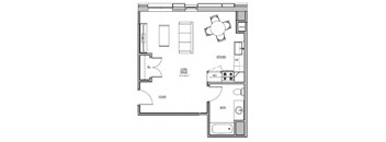 a floor plan of a small house with a bedroom and a living room