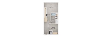 the floor plan of the living room of a small apartment