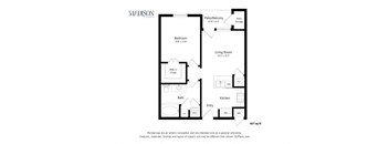 a floor plan of a unit with a bedroom and a living room