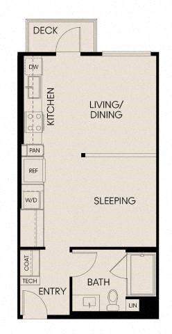 the floor plan of a small house with a bedroom and a bathroom