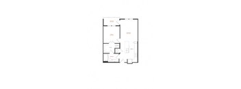 A floor plan of a house with a kitchen, living room, and two bedrooms.