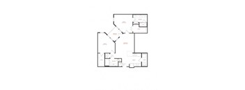 A floor plan of a house with a kitchen, living room, and two bedrooms.