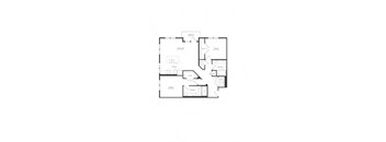 A floor plan of a house with a kitchen, living room, and two bedrooms.