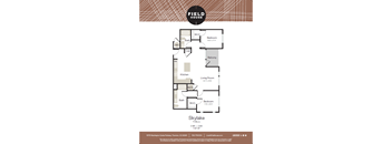 A floor plan for a Field House with a living room, kitchen, two bedrooms, and a balcony.