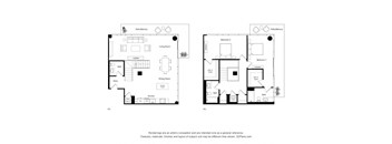 A floor plan of a two bedroom apartment with a living room, dining room, kitchen and bathroom.