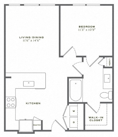 A black and white image of a floor plan for a small apartment.
