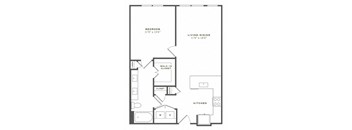 A black and white image of a floor plan for a small apartment.