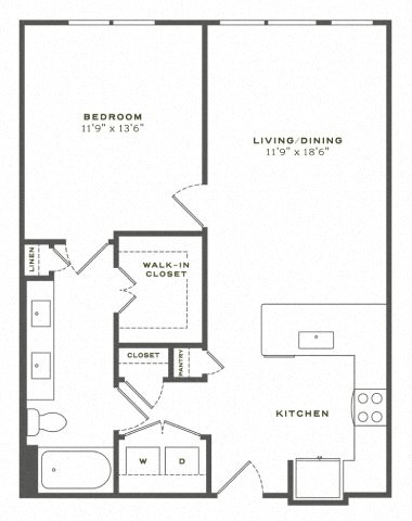 A black and white image of a floor plan for a small apartment.